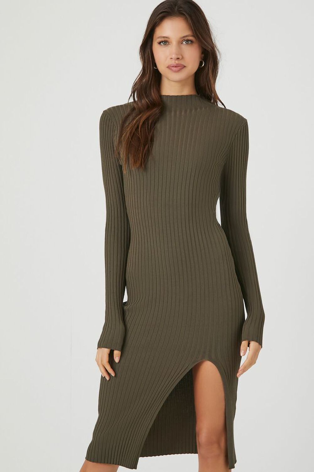 Ribbed Knit Midi Sweater Dress